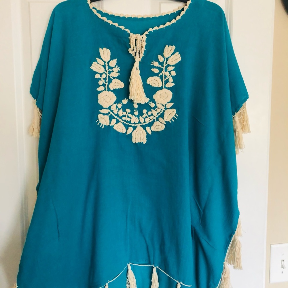 Blue embroidery shirt blouse